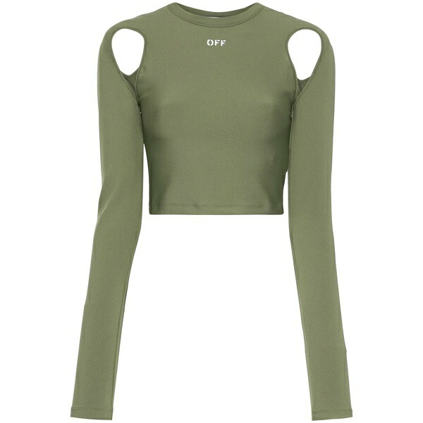 象牙色 レディース ティーシャツ トップス Logo-print cropped top Green