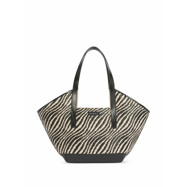 マルニ レディース ショルダーバッグ 御徒面子 Small raffia-effect two-tone tote bag Black
