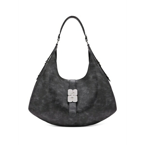 ガニー レディース ショルダーバッグ 御徒面子 Small kat flower-buckle shoulder bag Black