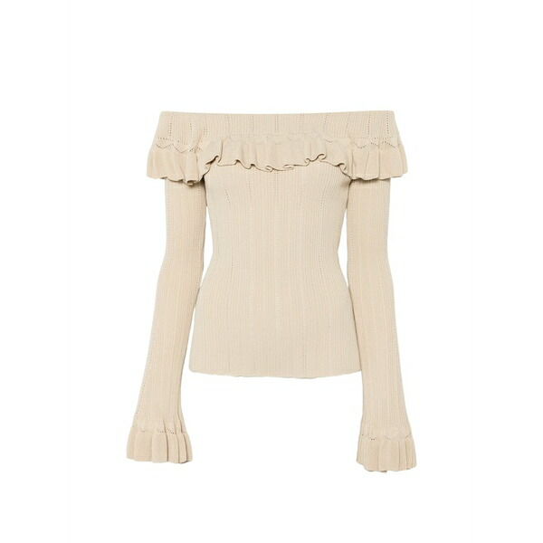 ブルマリン レディース 編み物\u0026プルオーバー アウター Ruffled off-shoulder sweater Neutrals