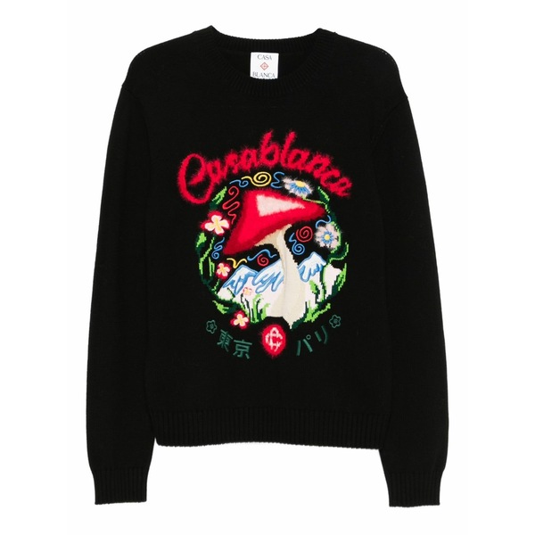 カサブランカ メンズ 編み物\u0026プルオーバー アウター Mushroom-emblem sweater Black