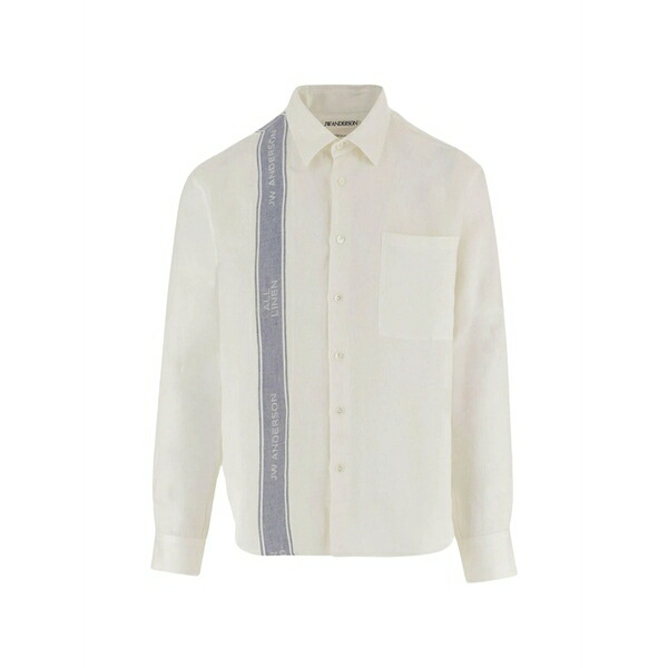 J.W.アンダーソン メンズ プルオーバー トップス Logo-stripe button-down linen shirt White