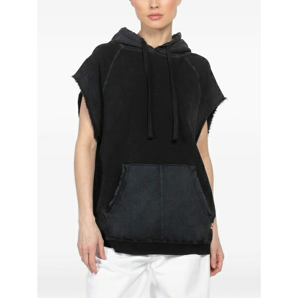 無償性シティ レディース パーカー・スウェットシャツ アウター Kangaroo-pocket hoodie Black