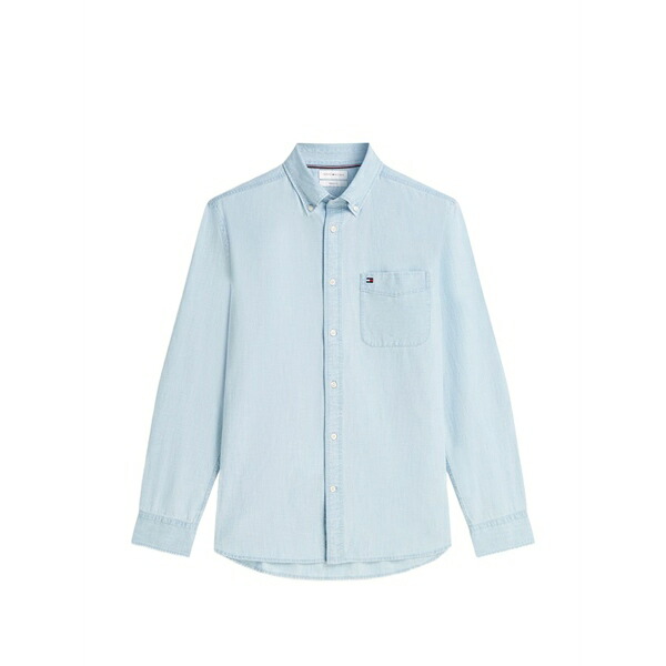 トミー ヒルフィガー メンズ シャツ トップス Button-down chest-pocket shirt Blue｜asty