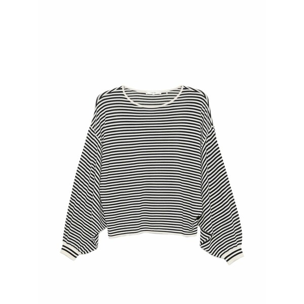枠組み レディース 編み物\u0026ティーシャツ アウター Striped balloon-sleeve sweater White