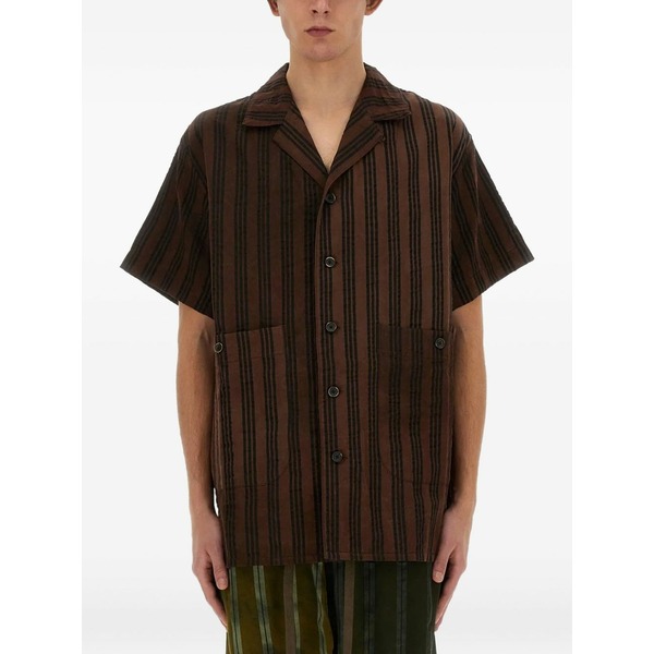 ユマ・一 メンズ プルオーバー トップス Striped buttoned shirt Brown