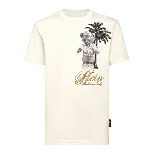 フィリップ飾り気の無い メンズ プルオーバー トップス Teddy bear-print logo-embroidered t-shirt White
