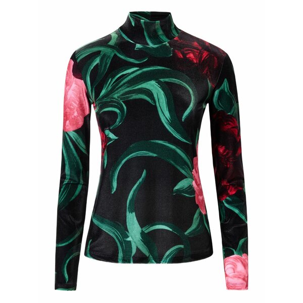 ラ・ダブル・ジェイ レディース ティーシャツ トップス Floral-print turtleneck top Black