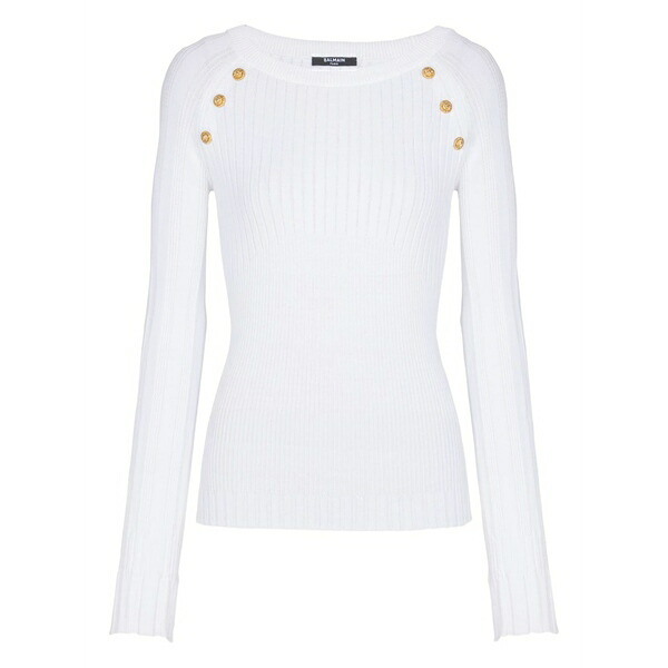 バルマン レディース ティーシャツ トップス Button ribbed top White