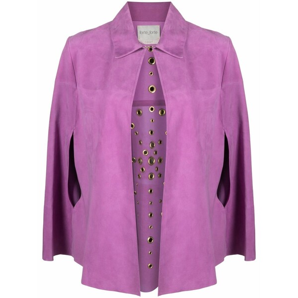 フォルテ フォルテ レディース 厚地の外套 アウター Eyelet-detail suede cape Purple