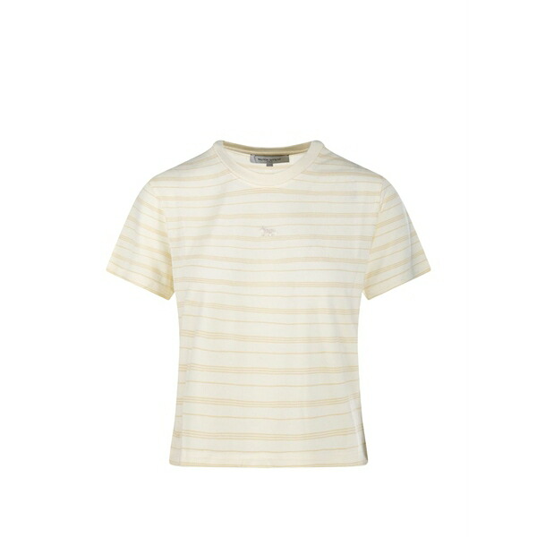 住み家 稲荷 レディース ティーシャツ トップス Striped logo-embroidered t-shirt Neutrals