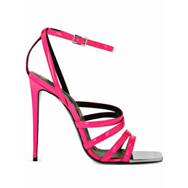 フィリップ飾り気のない レディース サンダル シューズ Square-toe patent leather sandals Pink