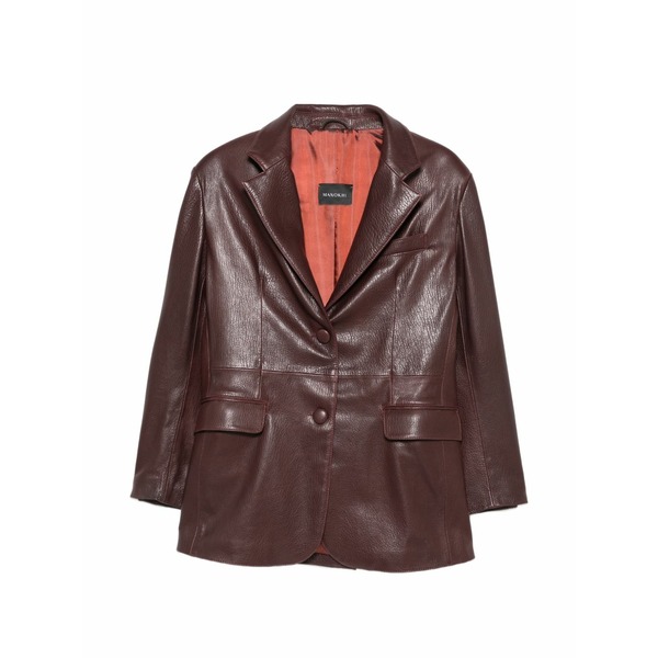 マノーキ レディース 上衣＆上衣 アウター Leather single-breasted jacket Red