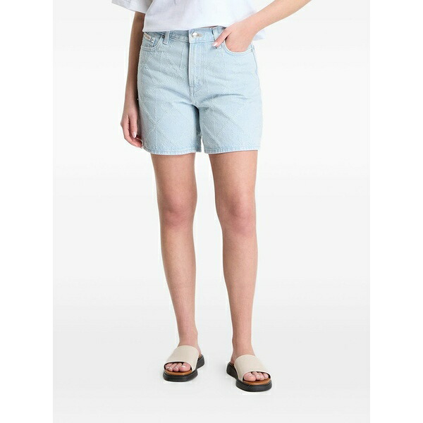 カルバンクライン レディース 心地よいズボン下 ボトムス Monogram-embroidered denim shorts Blue