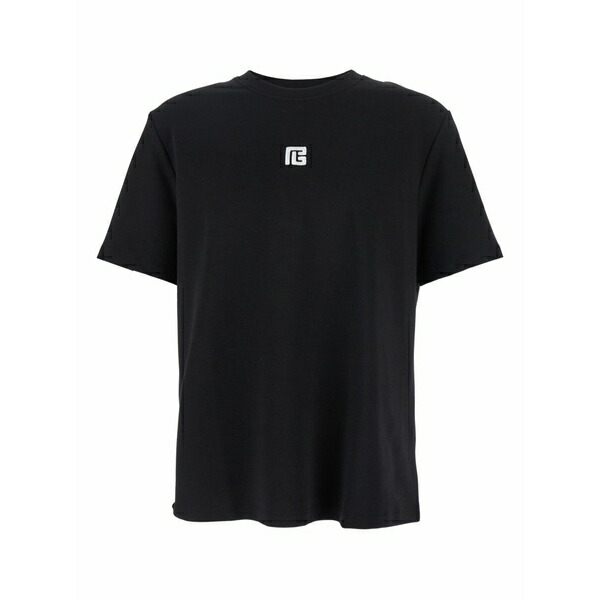 バルマン メンズ プルオーバー トップス Logo-embroidered crew-neck t-shirt Black