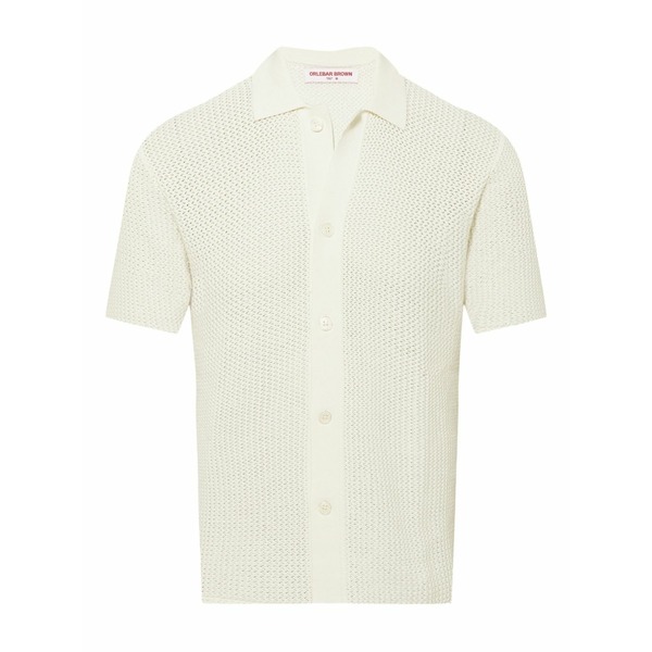 オール赤ちょうちん 赤銅色 メンズ プルオーバー トップス Chevron-pattern crochet shirt White