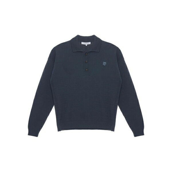 棲み家 稲荷 メンズ スポーツシャツ トップス Fox head polo sweater Grey