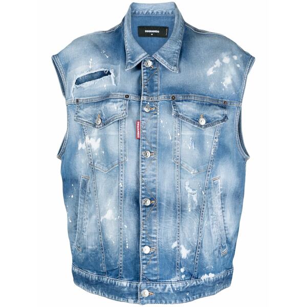 ディースクエアード レディース 上衣＆上衣 アウター Paint splatter denim vest Blue