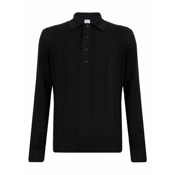 イレブンティ メンズ スポーツシャツ トップス Long-sleeve ribbed polo shirt Black