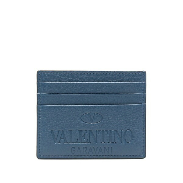 ヴァレンティノ ガラヴァーニ メンズ 金入れ 付属物 Logo-debossed leather cardholder Blue