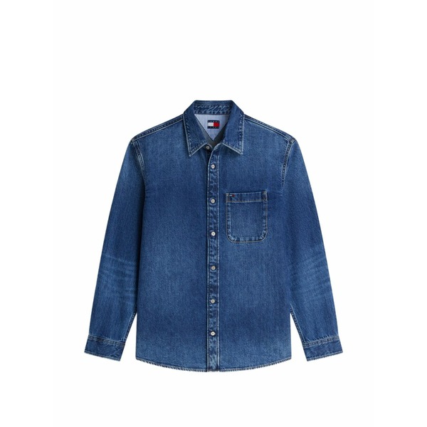 トミー ヒルフィガー メンズ プルオーバー トップス Logo-patch denim shirt Blue