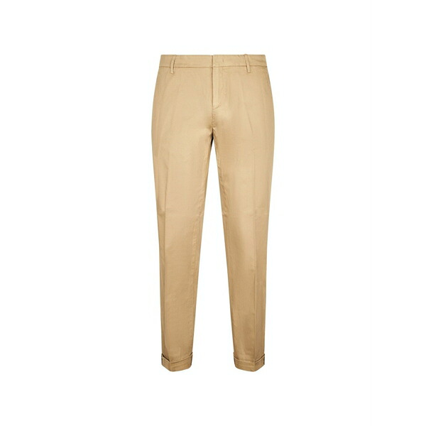 ドンダップ メンズ 心地好いズボン下 ボトムス Logo-plaque turn-up trousers Neutrals