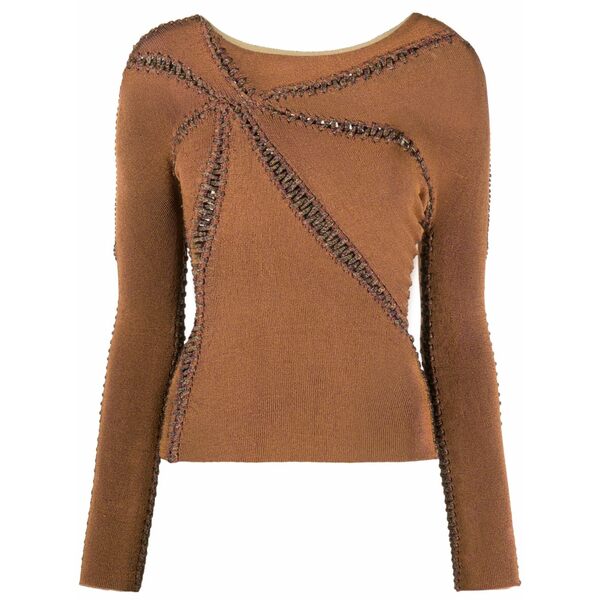 イサ ボルダー レディース 編み物\u0026ティーシャツ アウター Starfish contrast-stitching top Brown