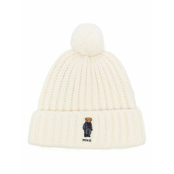 ラルフローレン レディース かぶり笠 佩び物 Polo bear-embroidered beanie White