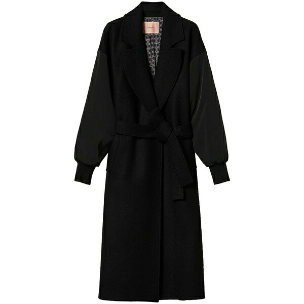 ツイン書き割り レディース 厚地の外套 アウター Belted coat Black