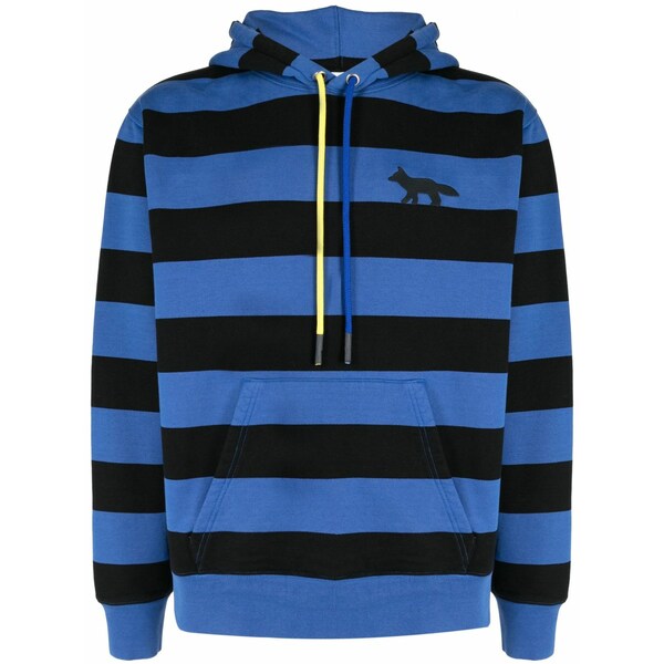 棲み家 狐狸 メンズ パーカー・スウェットシャツ アウター Stripe-pattern jersey hoodie Blue