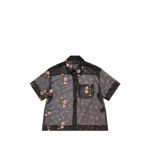 シモーネ・ロシャ メンズ プルオーバー トップス Floral-embroidered sheer shirt Black