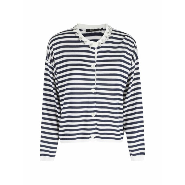 セブンティ レディース ジレー アウター Striped embellished cardigan Blue