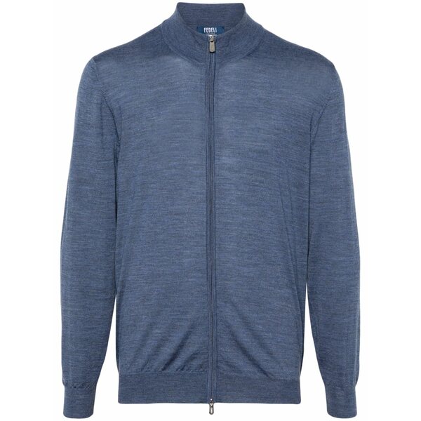 フェデーリ メンズ ジレー アウター Virgin-wool cardigan  Blue