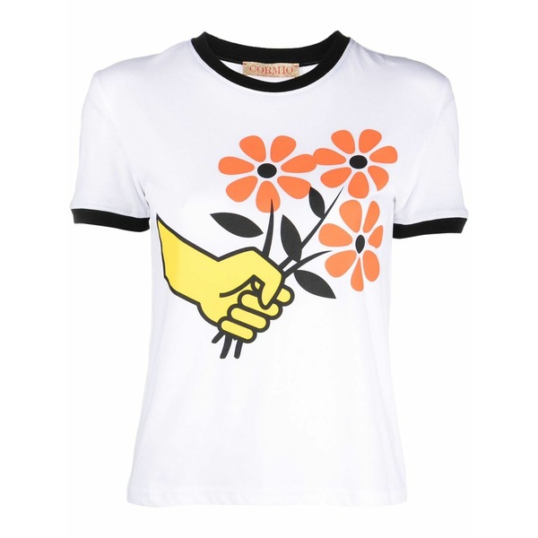 コルミオ レディース ティーシャツ トップス Mazzolino fiori ringer t-shirt White