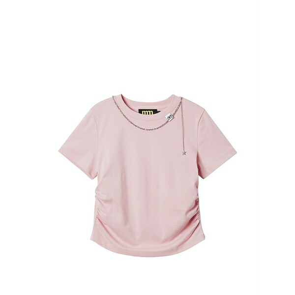 ミニ皮膚軟化剤 レディース ティーシャツ トップス Chain-embellished t-shirt Pink