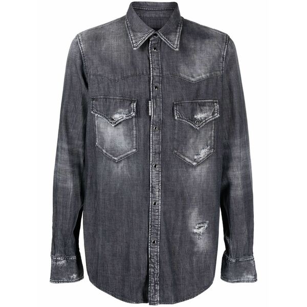 ディースクエアード メンズ ティーシャツ トップス Dark-wash denim shirt Black
