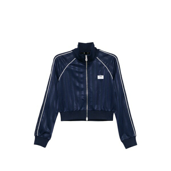 スビ レディース 編み物\u0026プルオーバー アウター Striped cropped sweatshirt Blue