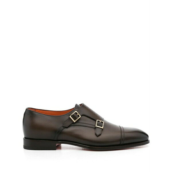 サントーニ メンズ 御召しものシューズ シューズ Leather monk shoes Brown