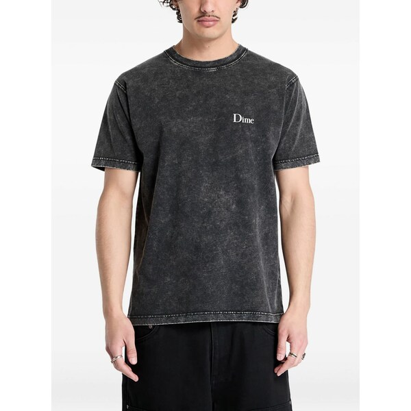 ダイム メンズ プルオーバー トップス Logo-embroidered acid-wash t-shirt Black