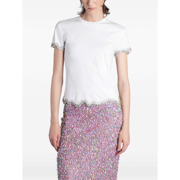 コスタレロス レディース Tシャツ トップス Crystal-embellished scalloped t-shirt White｜asty