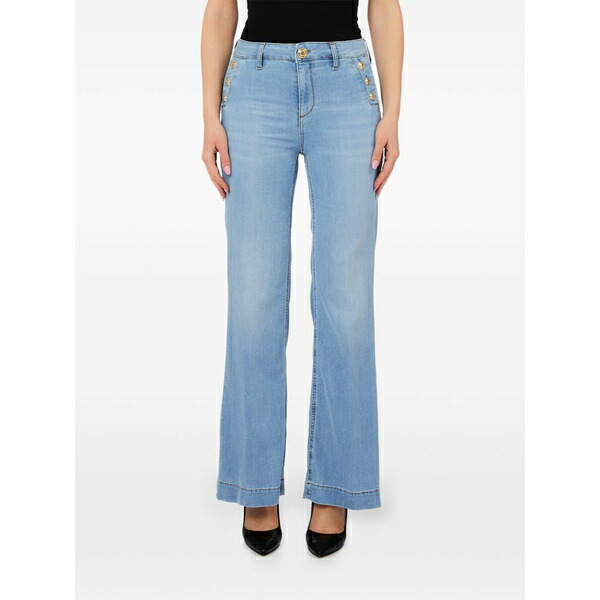 リュージョー レディース ジーンズズボン下 ボトムス Button-embellished flared jeans Blue
