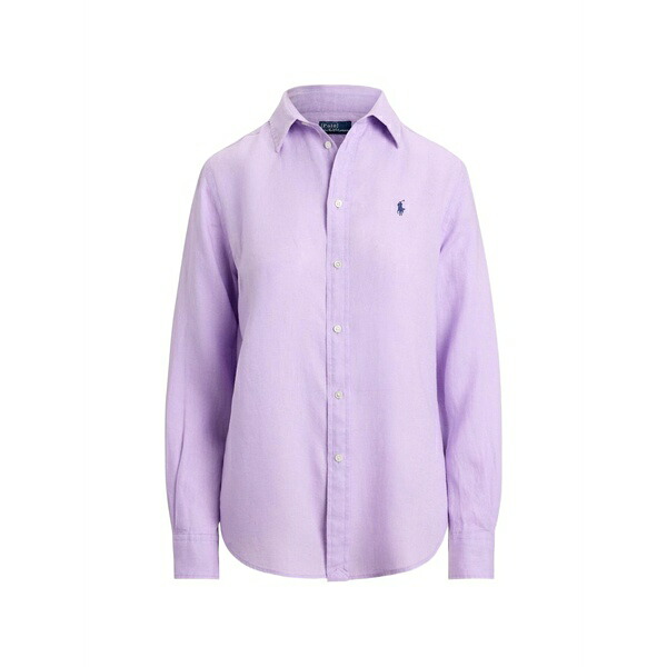 ラルフローレン レディース プルオーバー トップス Logo-detail linen shirt Purple