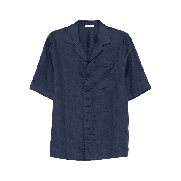 パウロペコラ メンズ シャツ トップス Revere-collar linen shirt Blue|asty