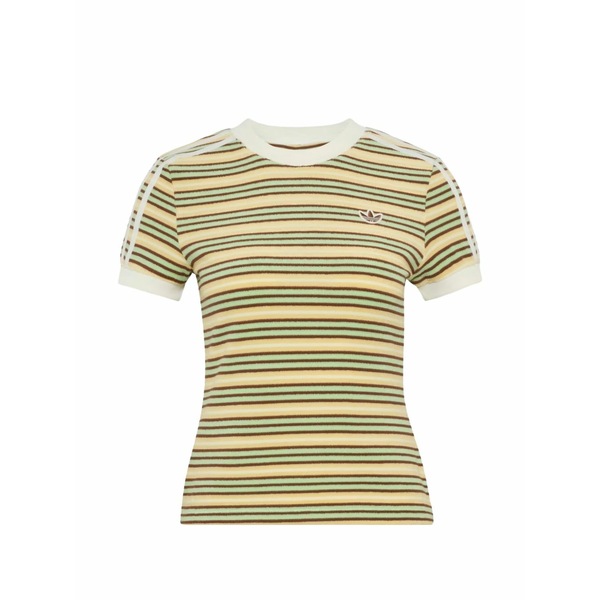 アディダス レディース ティーシャツ トップス Summer glow striped logo-embroidered t-shirt Yellow