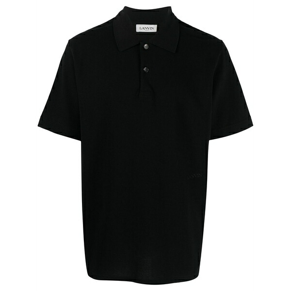 ランバン メンズ スポーツシャツ トップス Logo-embroidered cotton polo shirt Black
