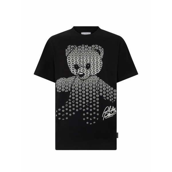 フィリップ飾り気の無い メンズ プルオーバー トップス Round-neck bear-print t-shirt Black
