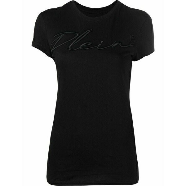 フィリップ飾り気の無い レディース ティーシャツ トップス Embroidered-logo cotton t-shirt Black