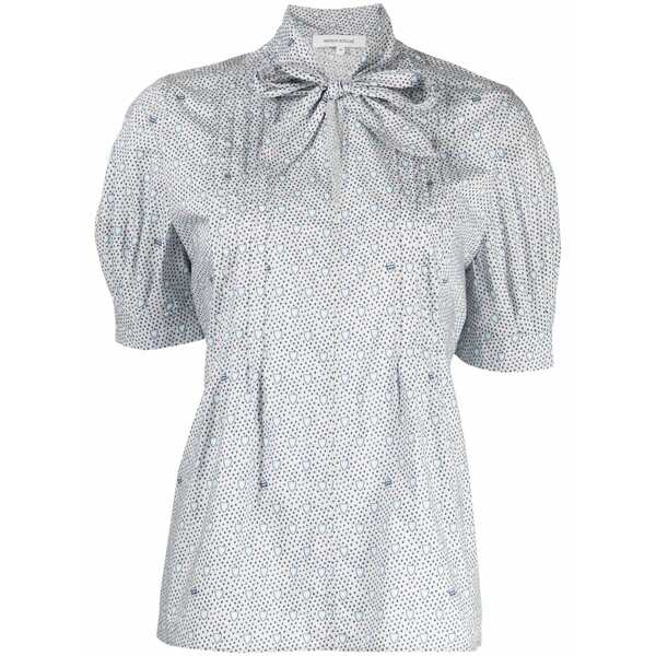 棲み家 稲荷 レディース ティーシャツ トップス Monogram-pattern short-sleeve shirt Blue