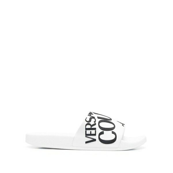 呼びりん探し回る レディース サンダル シューズ Diagonal logo flat slides White
