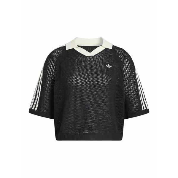 アディダス レディース スポーツシャツ トップス Striped v-neck polo shirt Black